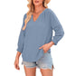 💎 50% OFF! 💎 Women's Casual V-Neck Lantern Sleeve Top – Hollow-Out Detail, Smocked Cuffs & Breathable Texture
