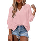 💎 50% OFF! 💎 Women's Casual V-Neck Lantern Sleeve Top – Hollow-Out Detail, Smocked Cuffs & Breathable Texture
