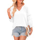 💎 50% OFF! 💎 Women's Casual V-Neck Lantern Sleeve Top – Hollow-Out Detail, Smocked Cuffs & Breathable Texture