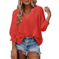 💎 50% OFF! 💎 Women's Casual V-Neck Lantern Sleeve Top – Hollow-Out Detail, Smocked Cuffs & Breathable Texture