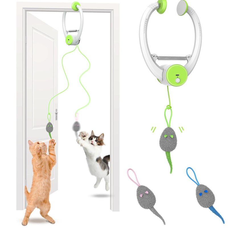 Interactive cat toys for indoor use that hang from a hook