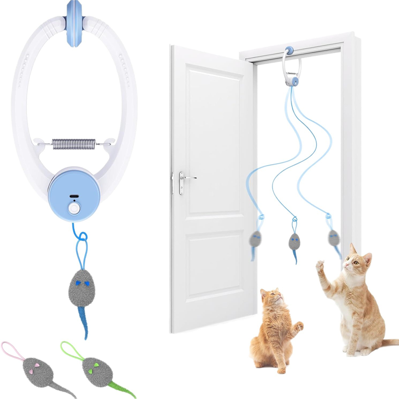 Interactive cat toys for indoor use that hang from a hook