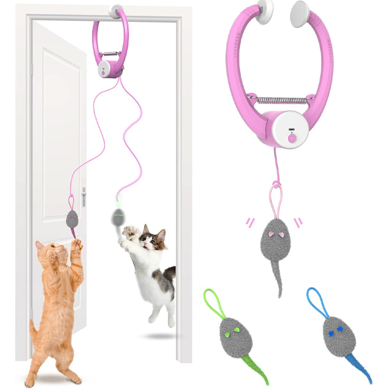 Interactive cat toys for indoor use that hang from a hook