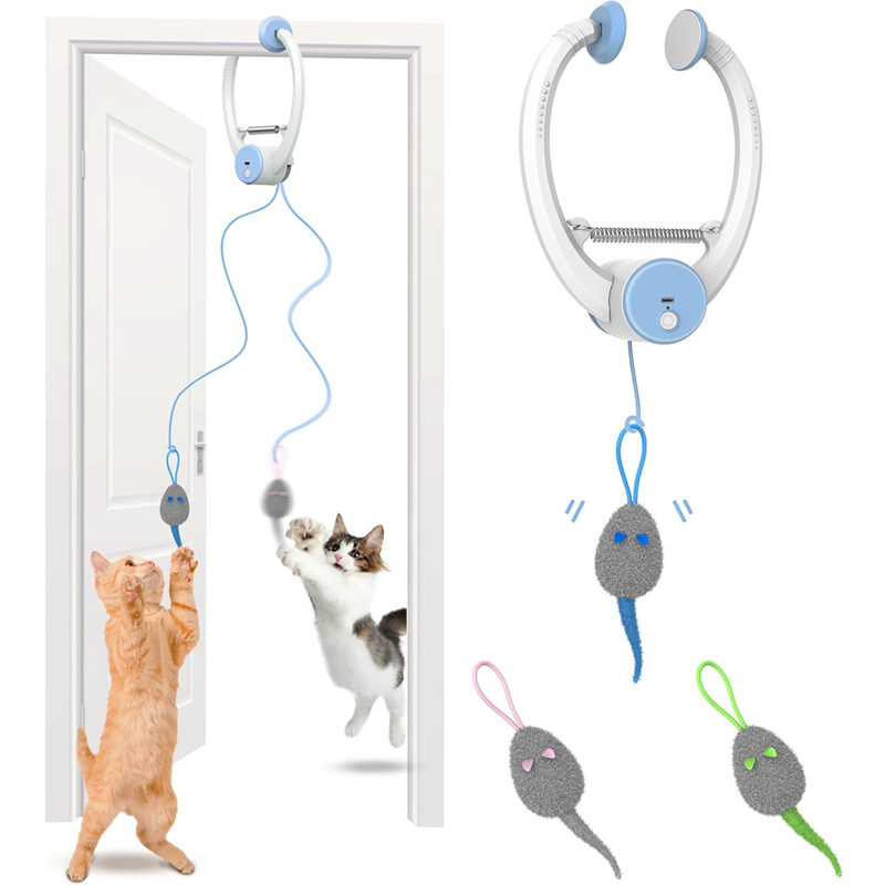Interactive cat toys for indoor use that hang from a hook