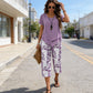 👗50% OFF! 🔥Women's 2-Piece Set – Layered Asymmetrical Tunic Top & Printed Wide Leg Pants, Breathable Polyester ✨