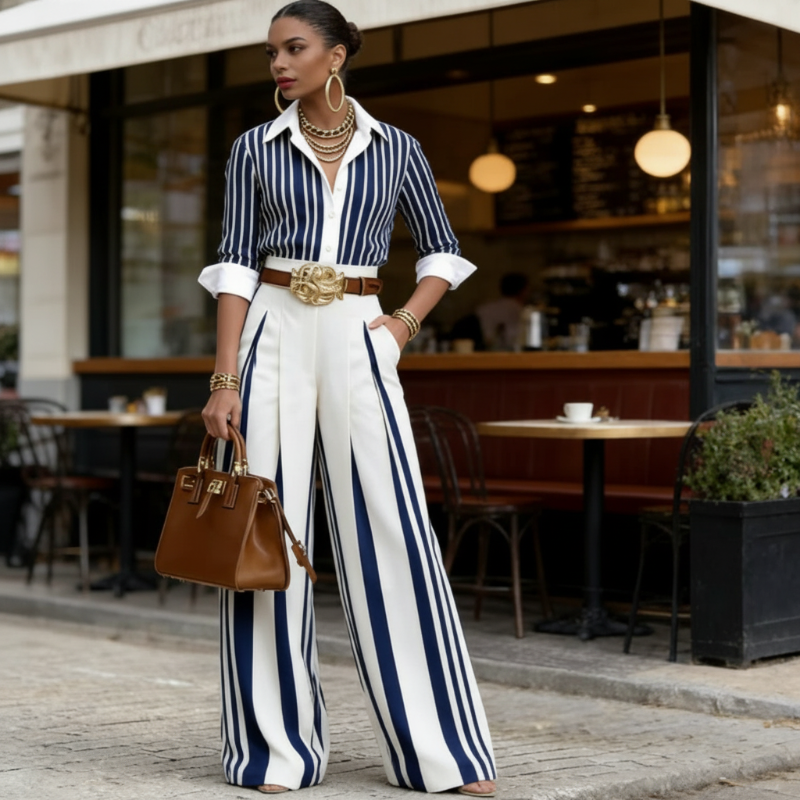 👚 50% OFF! 🔥 Women's 2-Piece Set – Striped Shirt & Wide-Leg Pants, Casual Look, Lightweight Fabric & Perfect for Summer 🌸