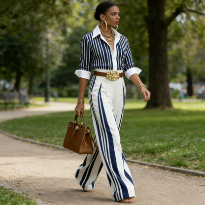 👚 50% OFF! 🔥 Women's 2-Piece Set – Striped Shirt & Wide-Leg Pants, Casual Look, Lightweight Fabric & Perfect for Summer 🌸