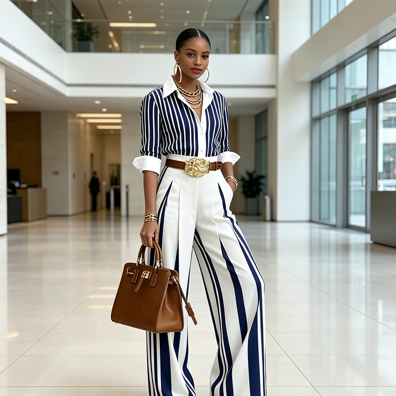 👚 50% OFF! 🔥 Women's 2-Piece Set – Striped Shirt & Wide-Leg Pants, Casual Look, Lightweight Fabric & Perfect for Summer 🌸