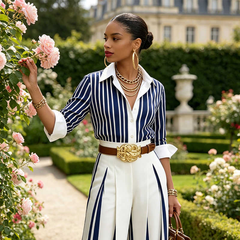 👚 50% OFF! 🔥 Women's 2-Piece Set – Striped Shirt & Wide-Leg Pants, Casual Look, Lightweight Fabric & Perfect for Summer 🌸
