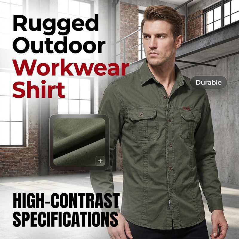 👔 LIMITED-TIME 50% OFF! ⚒️ Men's Long Sleeve Cotton Workwear Shirt – Durable, Breathable, Chest Pockets 🏔️