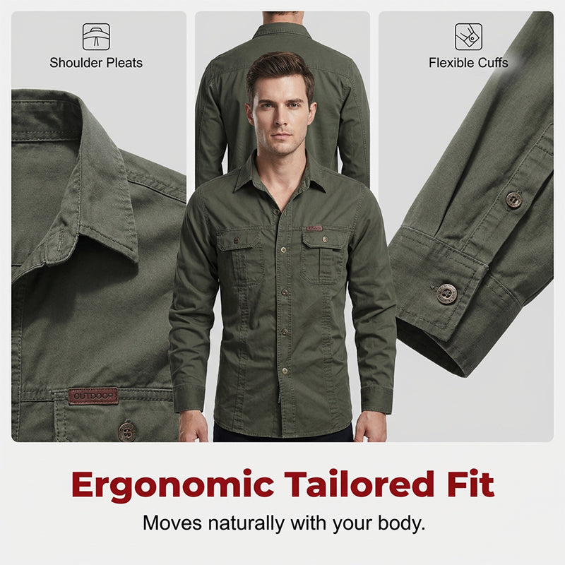 👔 LIMITED-TIME 50% OFF! ⚒️ Men's Long Sleeve Cotton Workwear Shirt – Durable, Breathable, Chest Pockets 🏔️