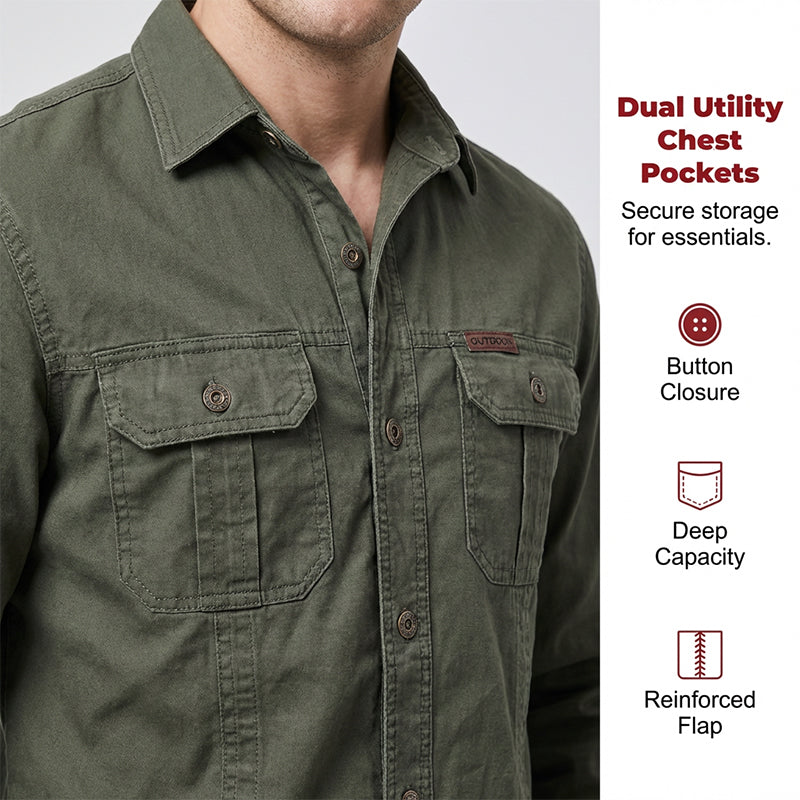 👔 LIMITED-TIME 50% OFF! ⚒️ Men's Long Sleeve Cotton Workwear Shirt – Durable, Breathable, Chest Pockets 🏔️