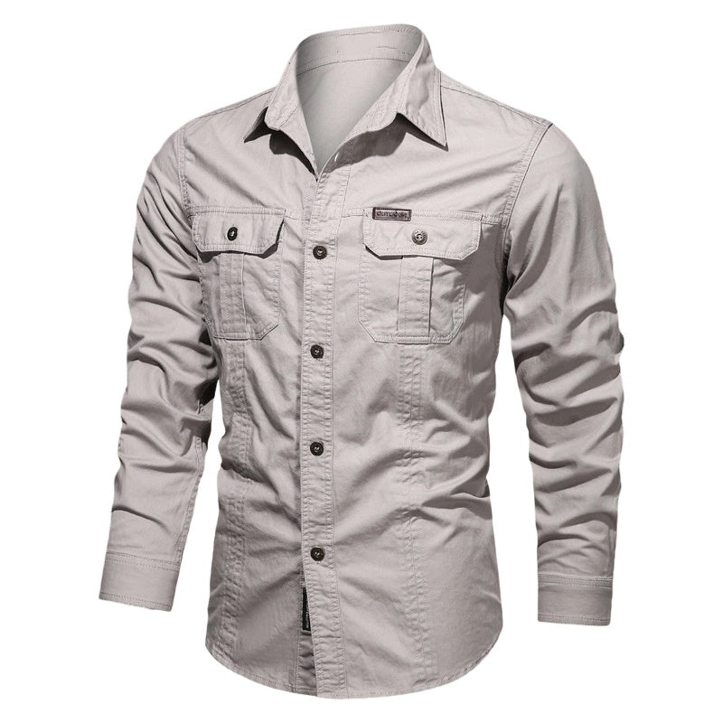 👔 LIMITED-TIME 50% OFF! ⚒️ Men's Long Sleeve Cotton Workwear Shirt – Durable, Breathable, Chest Pockets 🏔️