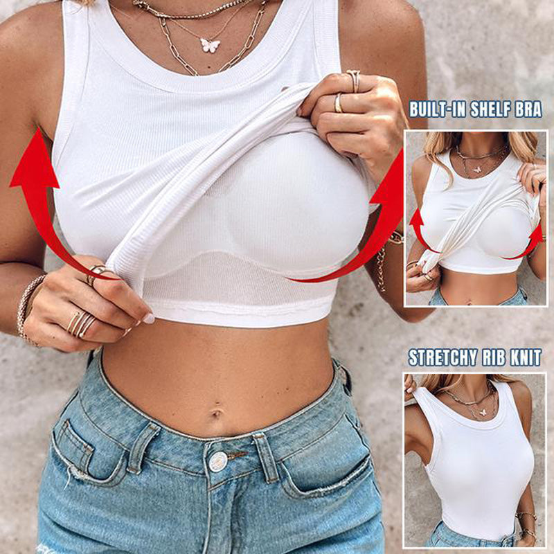 💖Last Day Special Price 💲29.99!!💖Ribbed Stretchy Tank Top with Shelf Bra