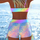 Women's Drawstring Bikini Set with Boy Shorts