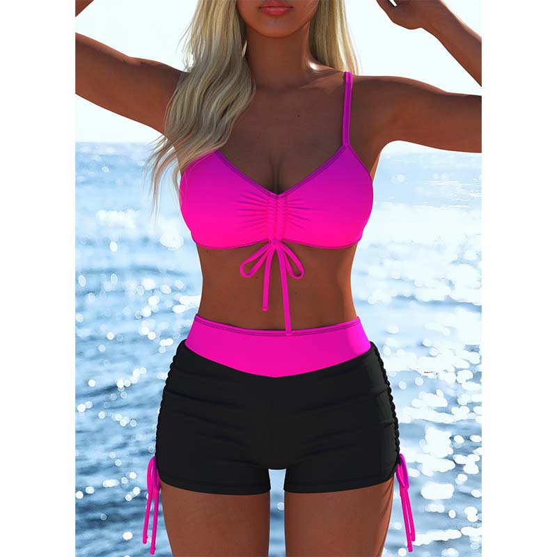 Women's Drawstring Bikini Set with Boy Shorts