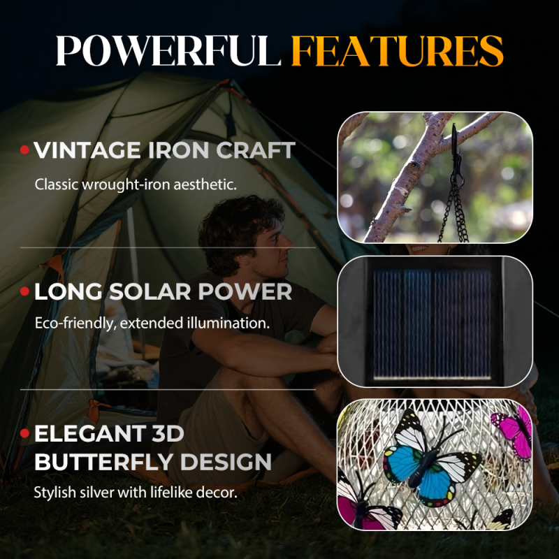 📢📢60% OFF !! ⏰🦋 Solar Iron Lantern with Butterfly Motif – Weatherproof, Bright & Decorative, Perfect for Garden, Patio & Balcony ☀️✨