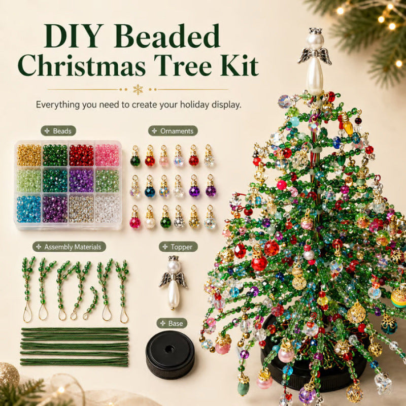 🔥Hot Sale 50% OFF🔥 Elegant Beaded Mini Christmas Tree – Collector's Holiday Decor Set, Tabletop 🎄
