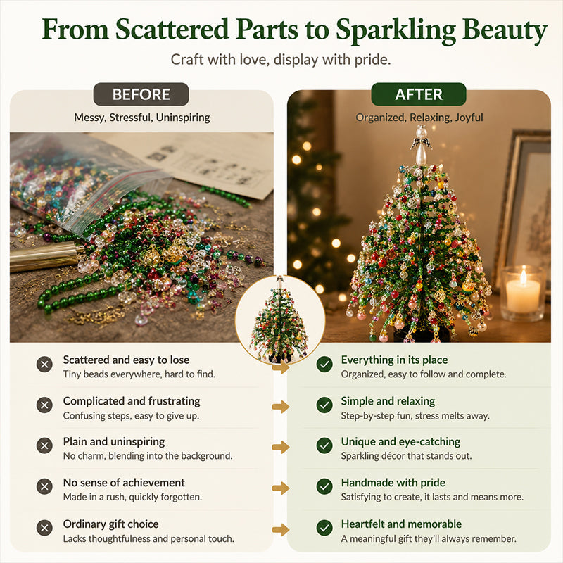 🔥Hot Sale 50% OFF🔥 Elegant Beaded Mini Christmas Tree – Collector's Holiday Decor Set, Tabletop 🎄