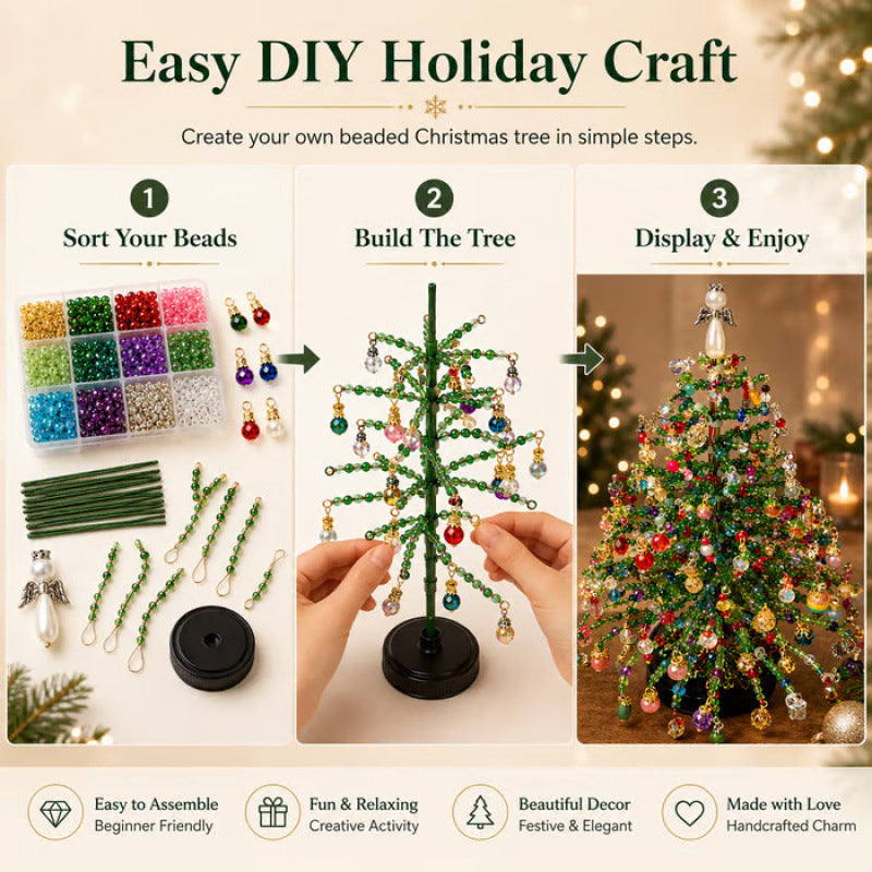 🔥Hot Sale 50% OFF🔥 Elegant Beaded Mini Christmas Tree – Collector's Holiday Decor Set, Tabletop 🎄