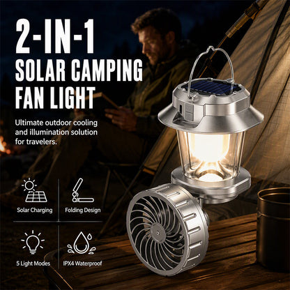 🔥Hot Sale 60% OFF🔥 Solar Folding Fan – 1200mAh, USB-C Rechargeable, LED Light, for Camping 🏕️