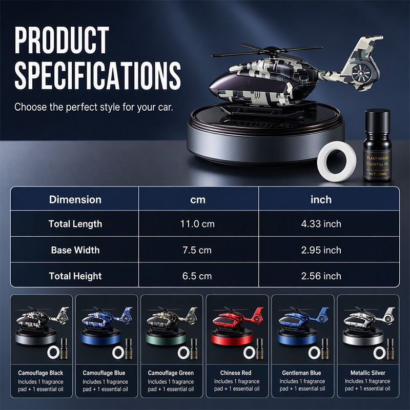 🚗Solar Helicopter Aromatherapy Diffuser – Spins in Light, Refillable Scent Pads, for Car & Home ✨🚁