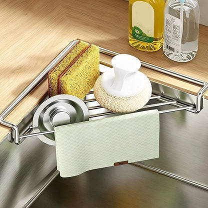 🧽 No More Slimy Sponges – Stainless Steel Corner Rack with Fast-Drain Tray. Keeps Counters Dry. US Stock