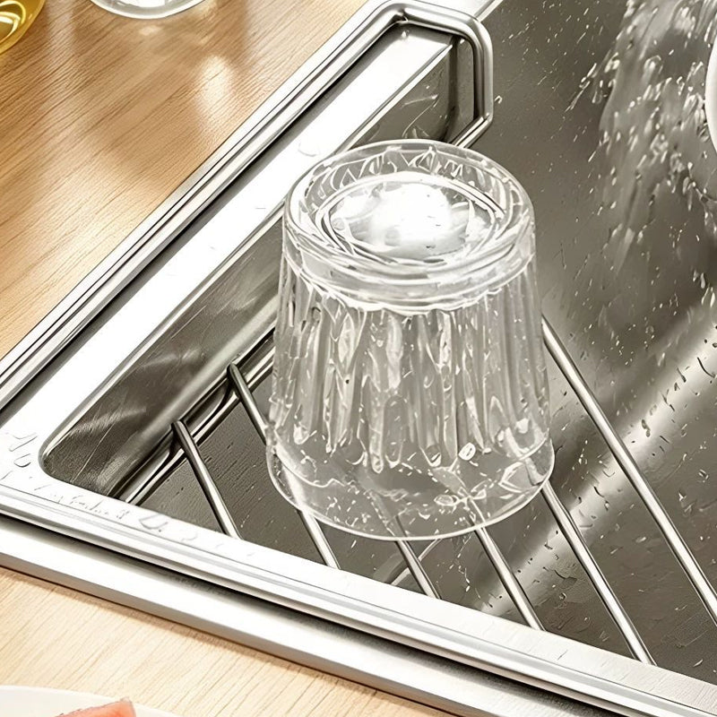 🧽 No More Slimy Sponges – Stainless Steel Corner Rack with Fast-Drain Tray. Keeps Counters Dry. US Stock