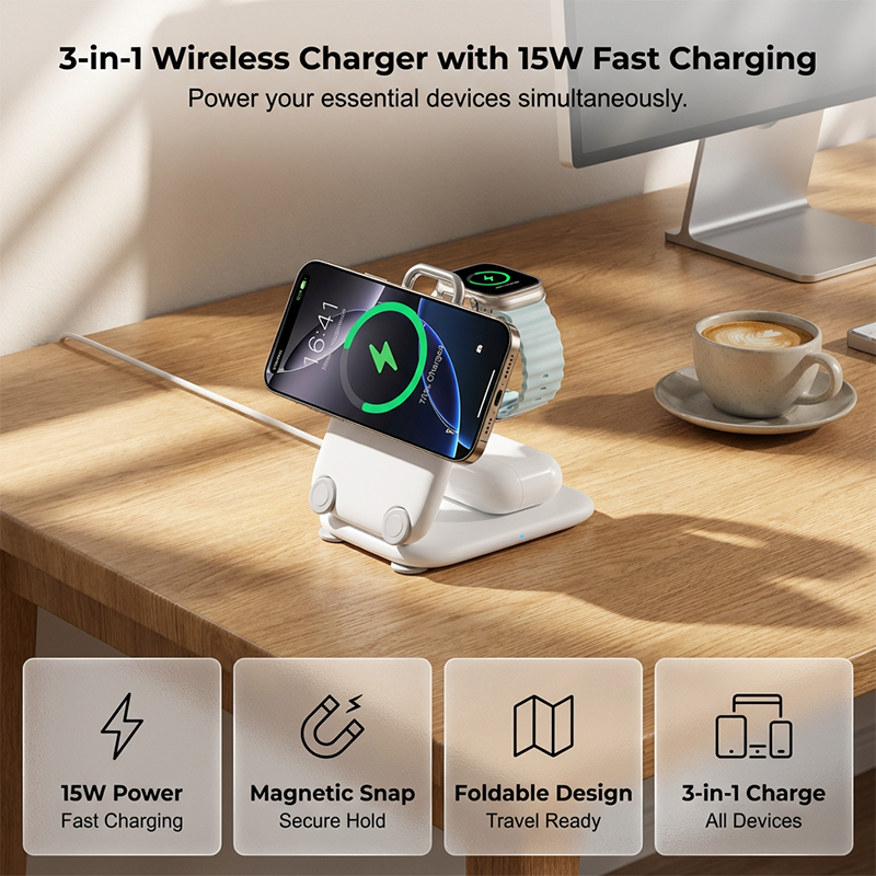 3-in-1 Foldable Magnetic Wireless Charger Stand