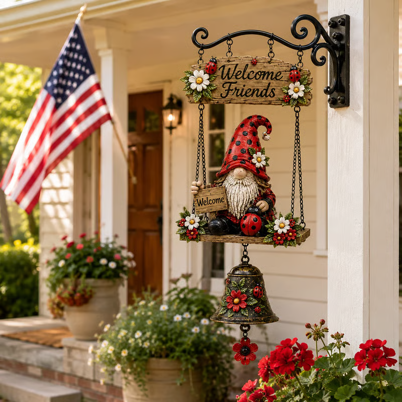🥳2026 HOT SALE🥳🧙‍♂️ 50% OFF! Gnome Welcome Doorbell Outdoor Decor – Charming gnome figure with clear melodic bell. Durable zinc alloy, weatherproof & easy to hang – a whimsical welcome for every guest! 🏠✨