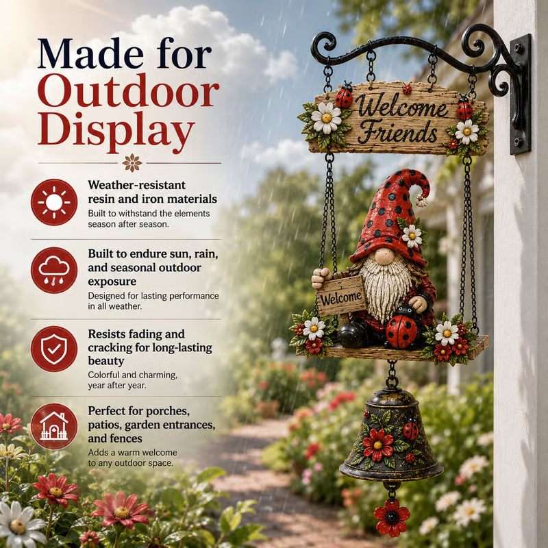 🥳2026 HOT SALE🥳🧙‍♂️ 50% OFF! Gnome Welcome Doorbell Outdoor Decor – Charming gnome figure with clear melodic bell. Durable zinc alloy, weatherproof & easy to hang – a whimsical welcome for every guest! 🏠✨