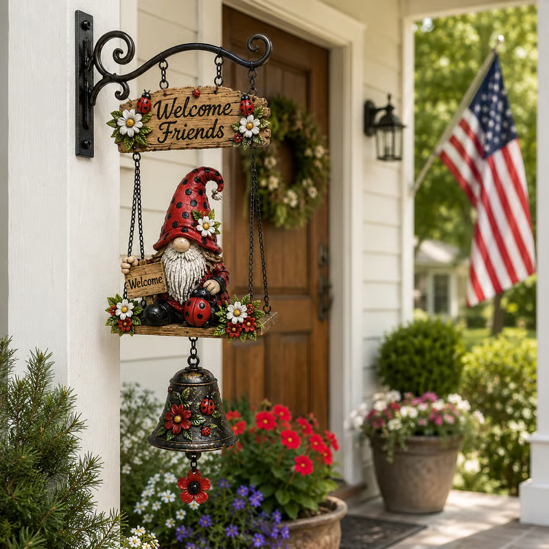🥳2026 HOT SALE🥳🧙‍♂️ 50% OFF! Gnome Welcome Doorbell Outdoor Decor – Charming gnome figure with clear melodic bell. Durable zinc alloy, weatherproof & easy to hang – a whimsical welcome for every guest! 🏠✨