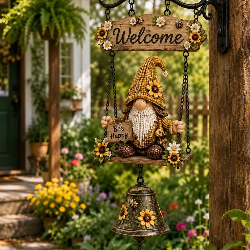 🥳2026 HOT SALE🥳🧙‍♂️ 50% OFF! Gnome Welcome Doorbell Outdoor Decor – Charming gnome figure with clear melodic bell. Durable zinc alloy, weatherproof & easy to hang – a whimsical welcome for every guest! 🏠✨