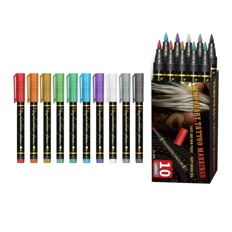 🎁🔥Last day sale 50% OFF🔥Cosmetic Grade Temporary Tattoo Markers for Skin, 10/15 Vibrant Colors Flexible Brush Tip Pens,, High Detail, Face Makeup Halloween, None Toxic, Office Stationery Writing Tool 2