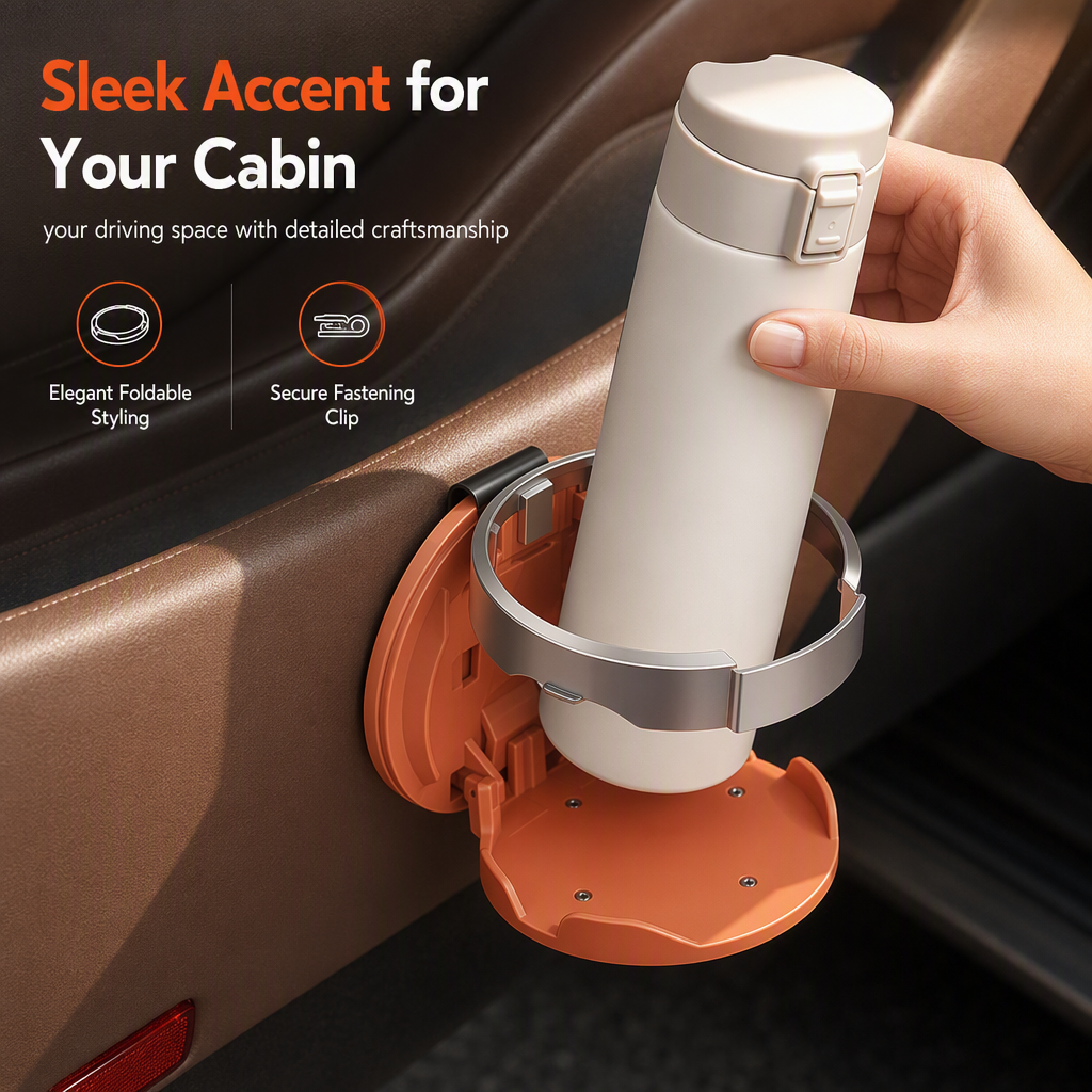 🚗🥤Multifunctional Foldable Car Door Cup Holder Large Diameter Drink and Water Bottle Storage Rack