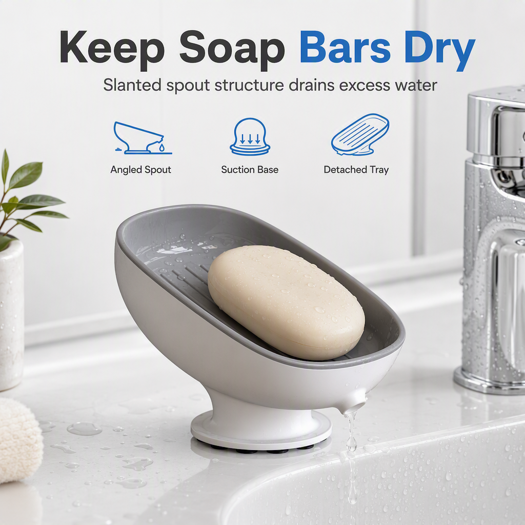 🧼 50% OFF! ✨Wall Mount Double Layer Soap Tray, Suction Cup Self Draining Soap Holder🚿