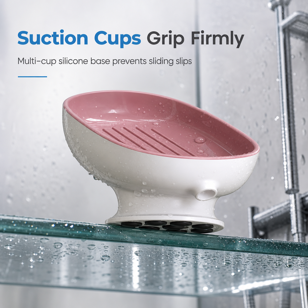🧼 50% OFF! ✨Wall Mount Double Layer Soap Tray, Suction Cup Self Draining Soap Holder🚿