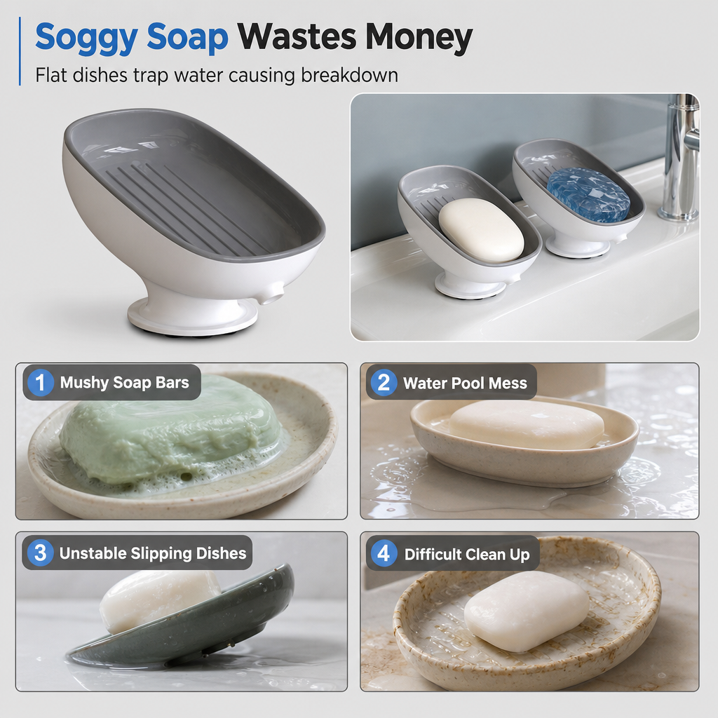 🧼 50% OFF! ✨Wall Mount Double Layer Soap Tray, Suction Cup Self Draining Soap Holder🚿