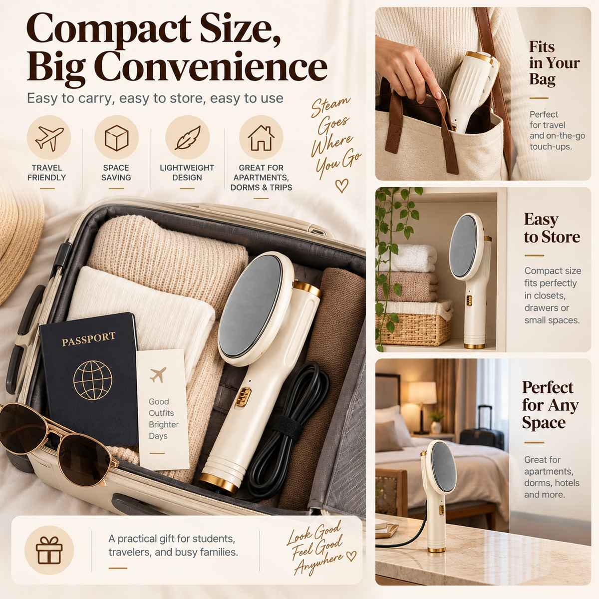 👔✨Hot Sale 50% OFF👔✨ Portable Handheld Garment Steamer.20s Heat-Up, Dry & Wet Modes, Leak-Proof 🌫️