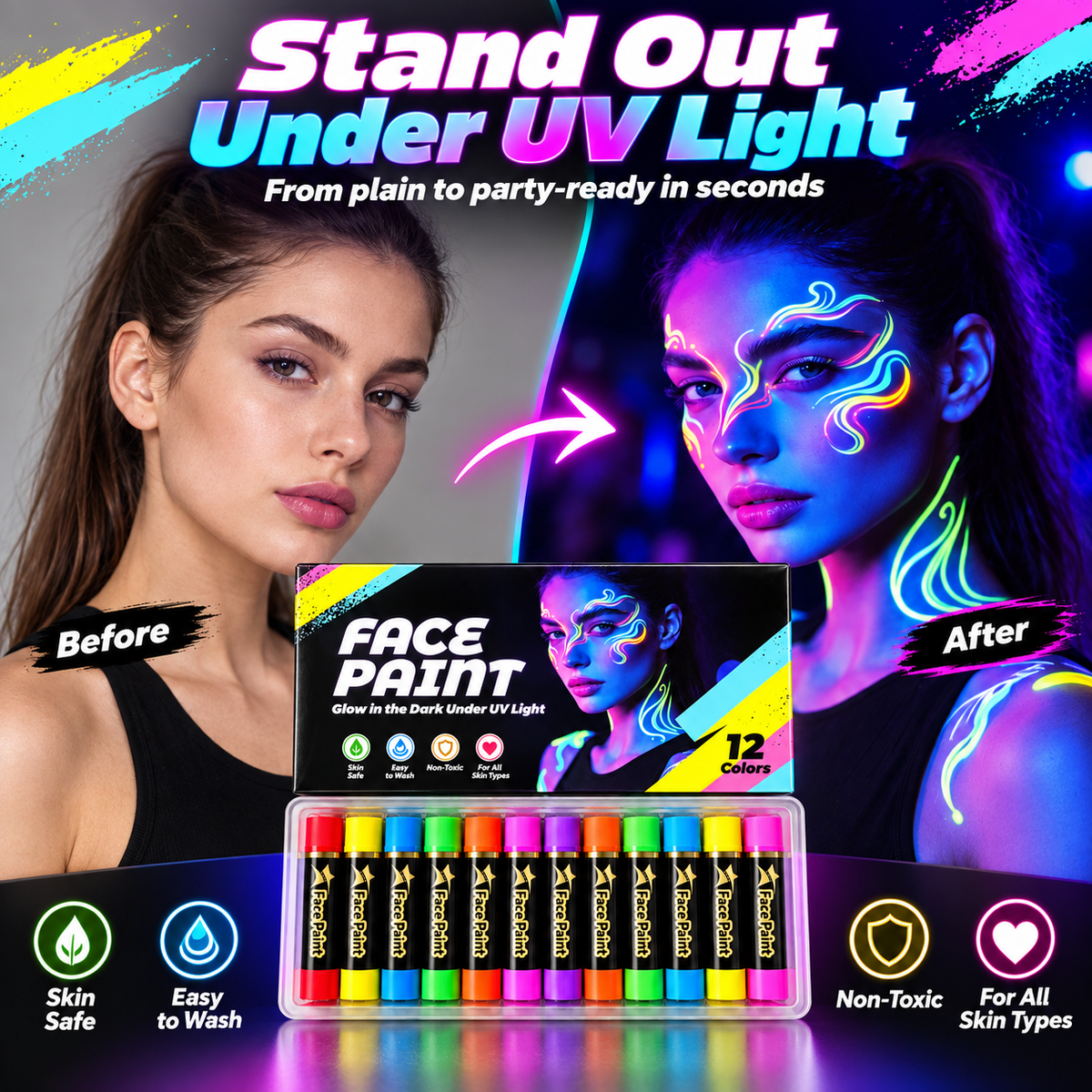 12-Color Face Paint Crayon Set