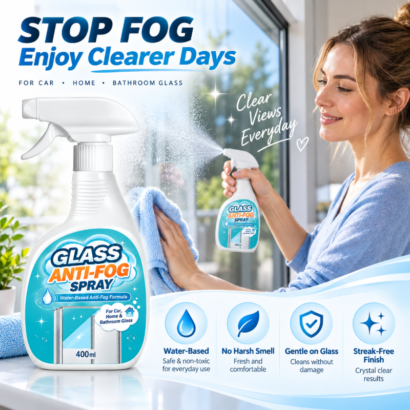 🥳2026 HOT SALE🥳 Glass Anti-Fog Spray – water-based formula prevents foggy build-up, long-lasting clarity, streak-free. For car windshields, mirrors & home windows! ✨💪