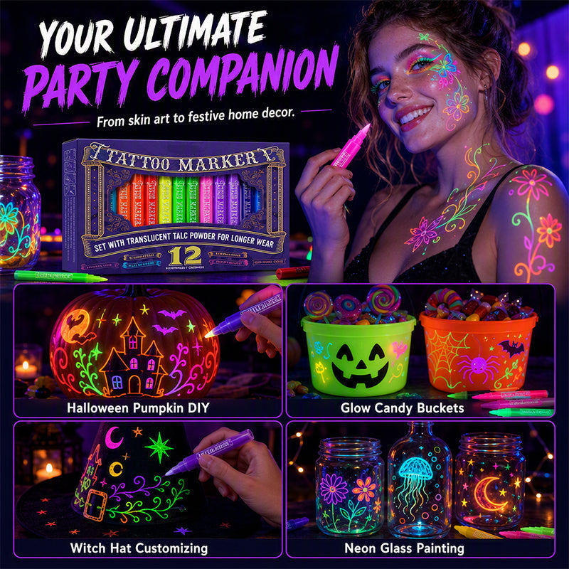 🎉 LIMITED-TIME 50% OFF! ✨ UV Glow Party Tattoo Pens – Skin-Safe, Quick Dry, Multi-Surface ✨