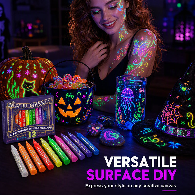 🎉 LIMITED-TIME 50% OFF! ✨ UV Glow Party Tattoo Pens – Skin-Safe, Quick Dry, Multi-Surface ✨