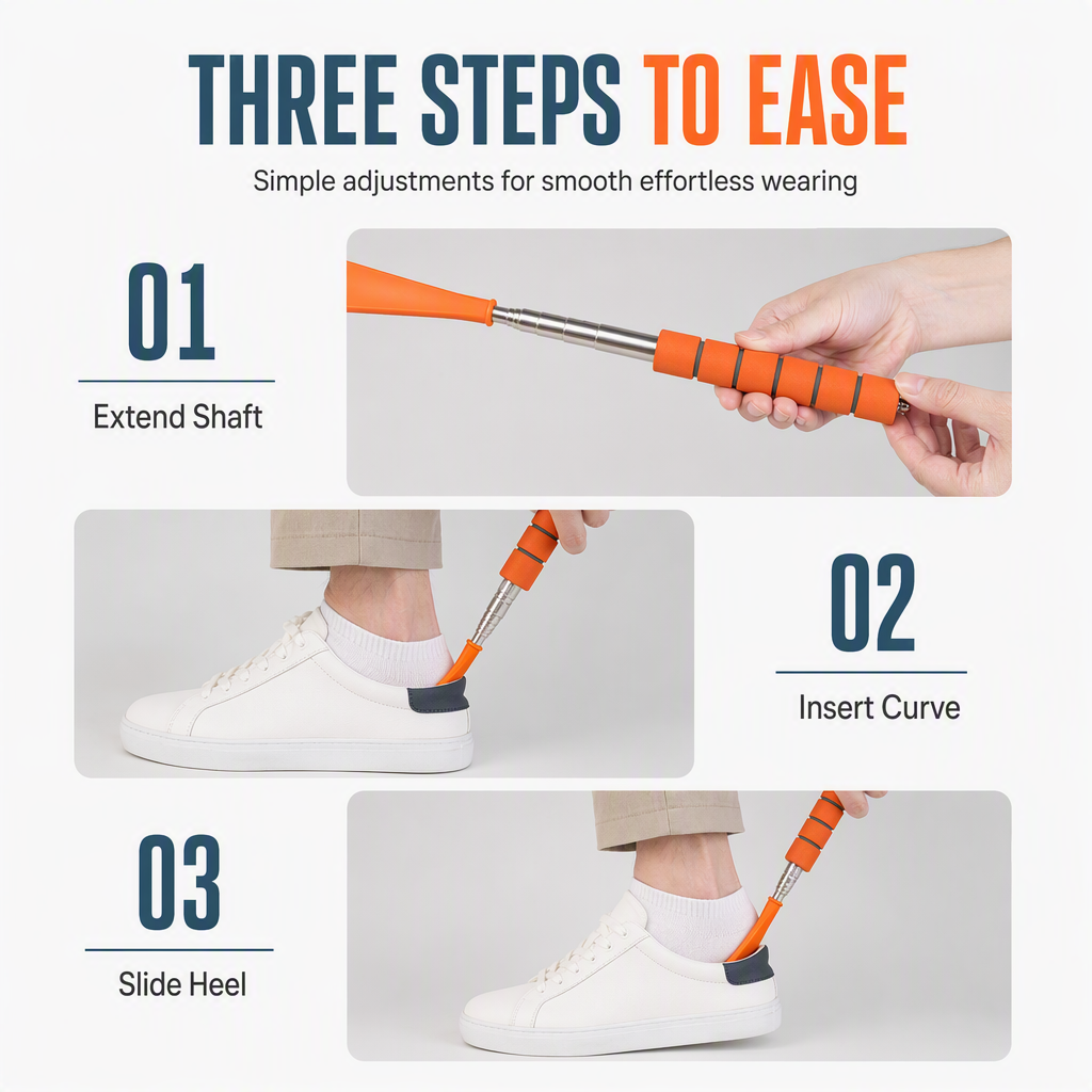 🥿 Telescopic Shoe Horn: 70cm Long Handle, Stainless Steel, No Bending, Ergonomic Foam Grip