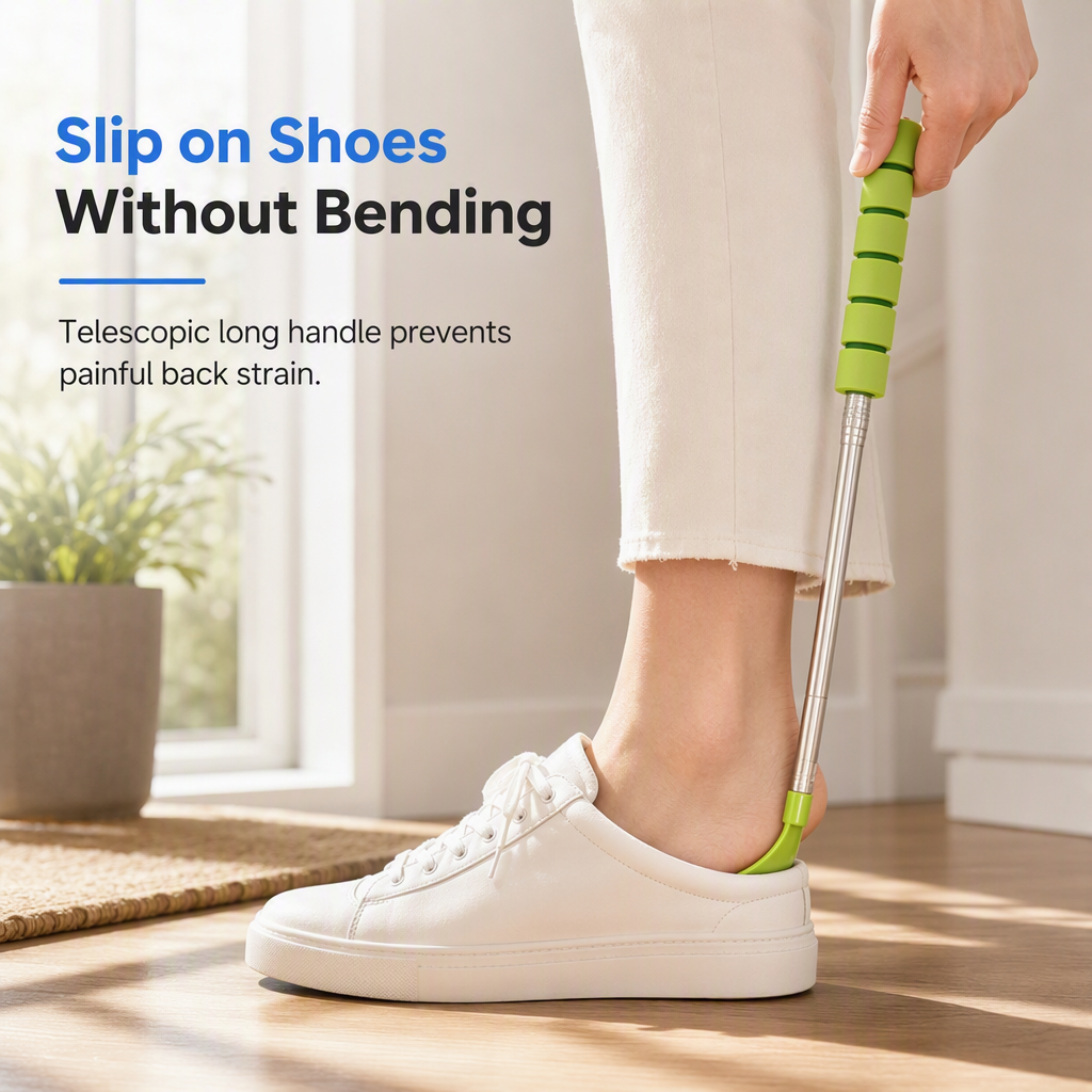 🥿 Telescopic Shoe Horn: 70cm Long Handle, Stainless Steel, No Bending, Ergonomic Foam Grip