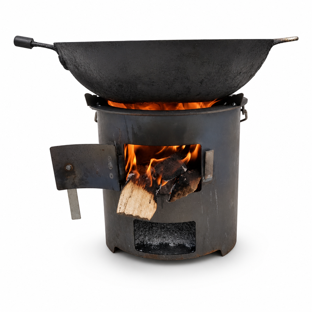 🔥 Heavy-Duty Camping Stove: Carbon Steel, Wood & Charcoal, High-Draft Airflow, 3-in-1 Cook