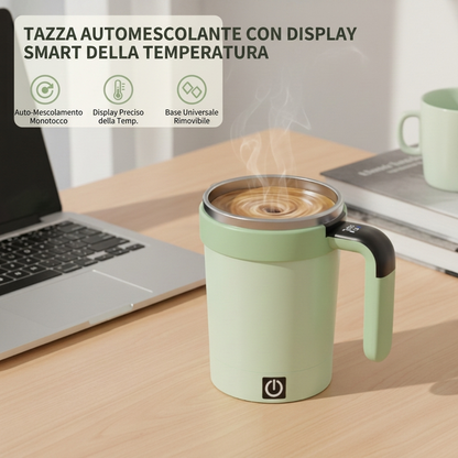 Automatic mixing cup with smart temperature display