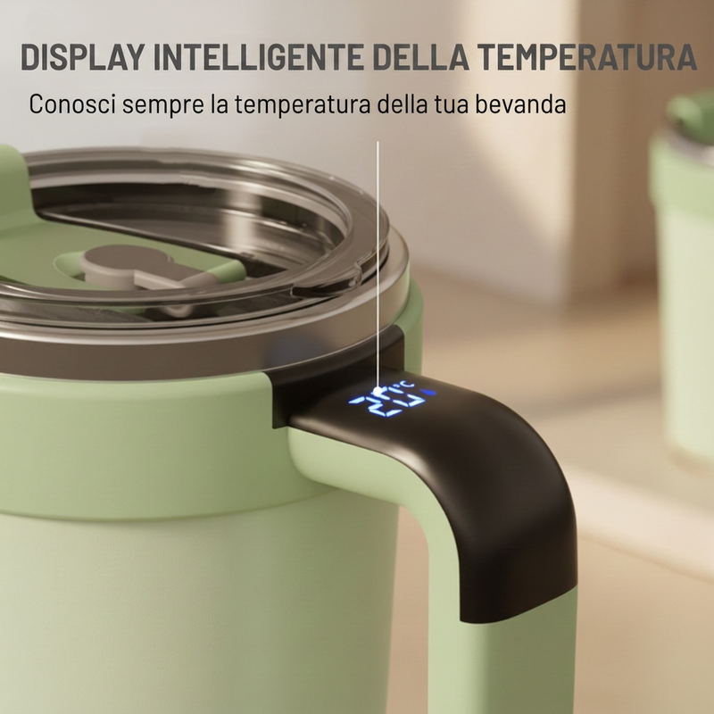 Automatic mixing cup with smart temperature display