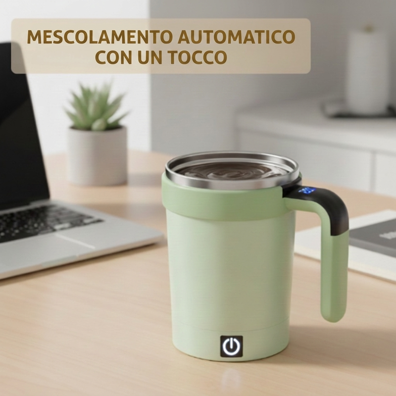 Automatic mixing cup with smart temperature display