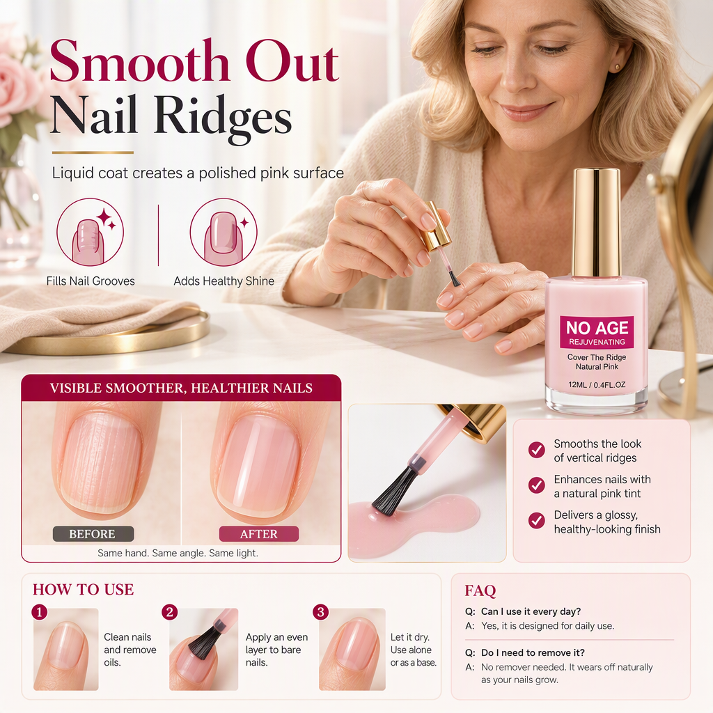 💅50% OFF NOW! Natural Pink Nail Ridge Filler 12ml, Rejuvenating Nail Smoothing Coat, Instantly Conceal Vertical Nail Ridges for Glossy Healthy Nails